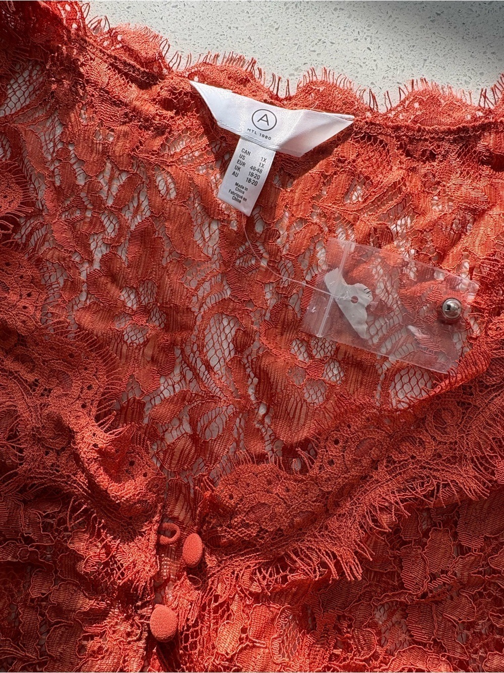 Pennington’s Lace Button-Front Shell Top - Orange - Picture 2 of 5